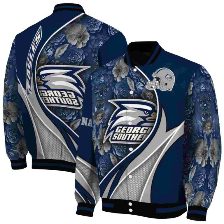 custom georgia southern eagles floral print blue jacket fashion forward jacketwow