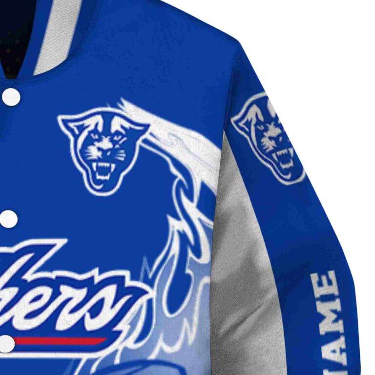 custom georgia state panthers flaming football blue white jacket premium grade jacketwow