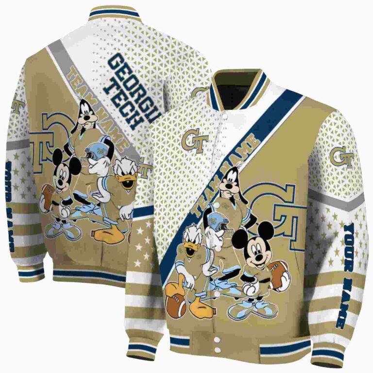 custom georgia tech yellow jackets mickey donald goofy gold white jacket fashion forward jacketwow