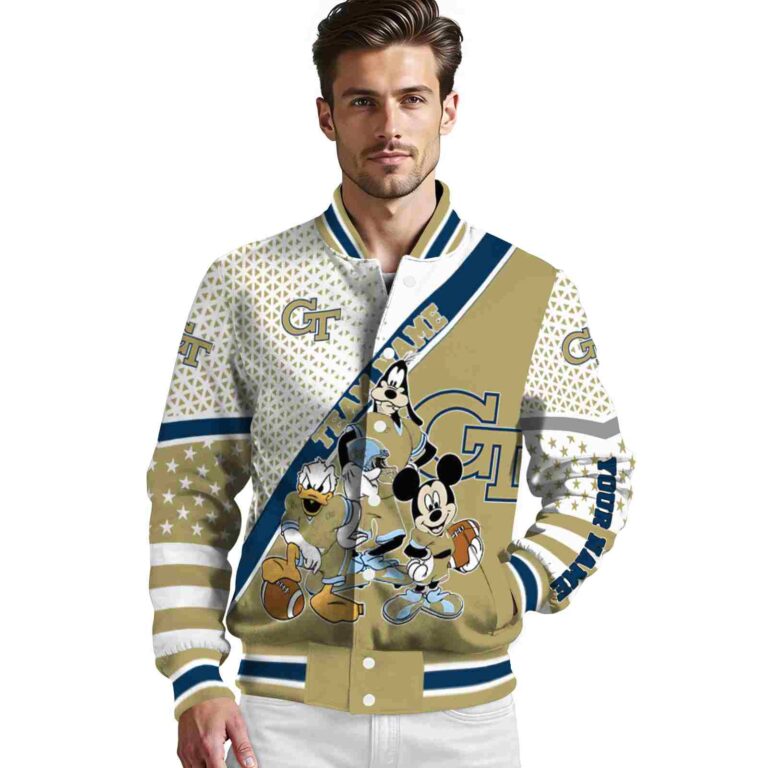 custom georgia tech yellow jackets mickey donald goofy gold white jacket high quality jacketwow