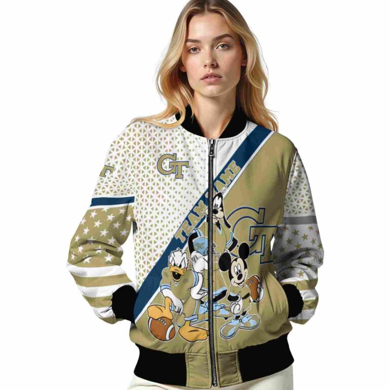 custom georgia tech yellow jackets mickey donald goofy gold white jacket latest model jacketwow
