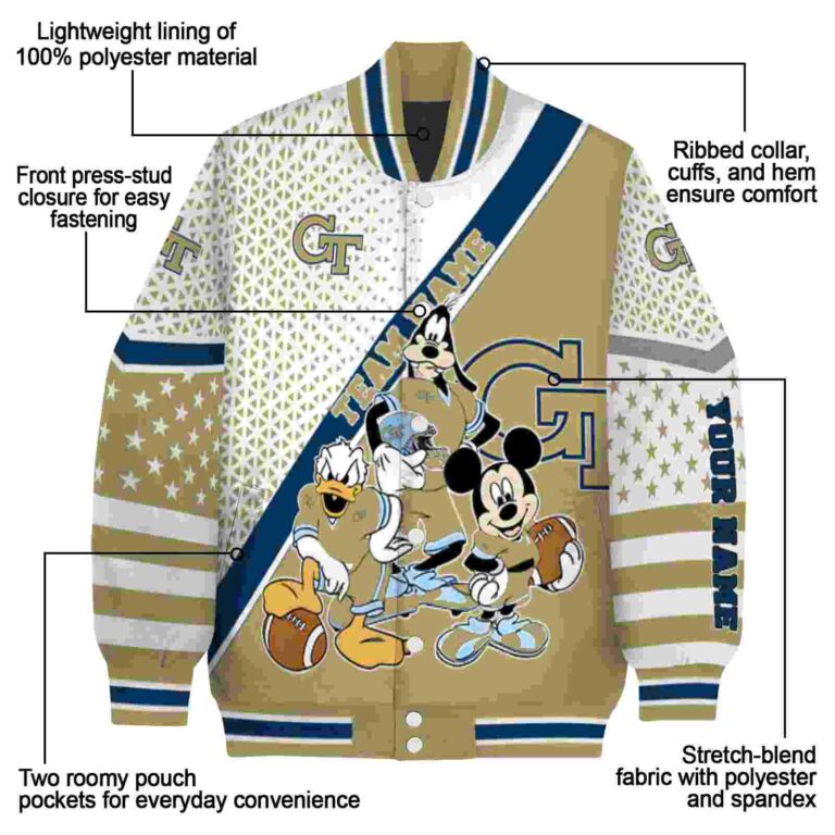custom georgia tech yellow jackets mickey donald goofy gold white jacket new arrival jacketwow