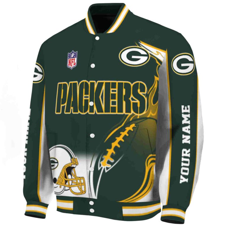 custom green bay packers flaming football green white jacket best selling jacketwow