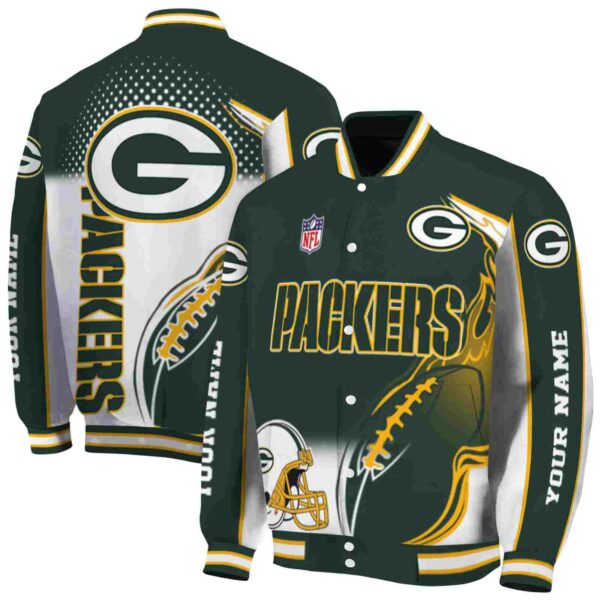 custom green bay packers flaming football green white jacket fashion forward jacketwow