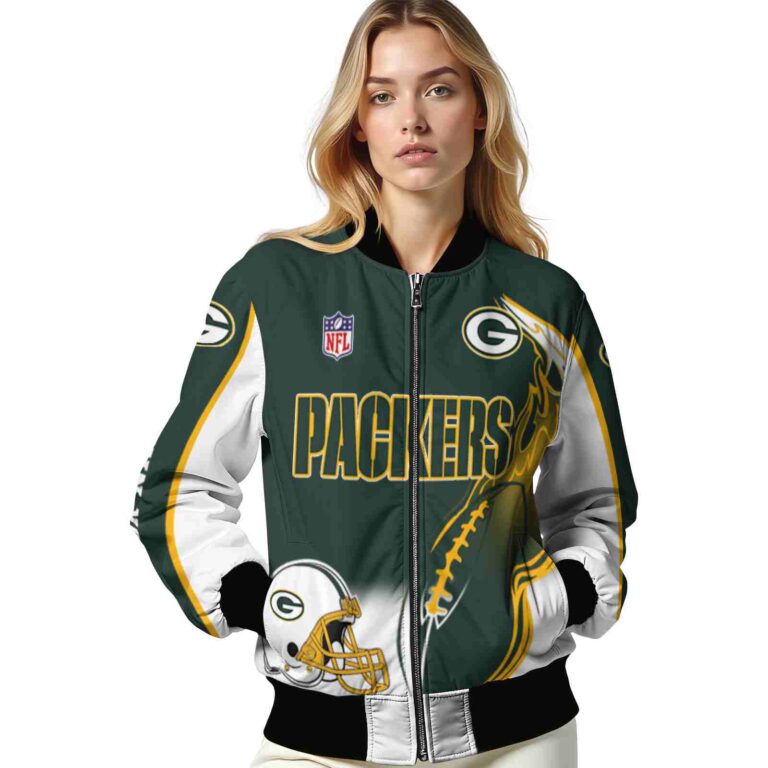 custom green bay packers flaming football green white jacket latest model jacketwow
