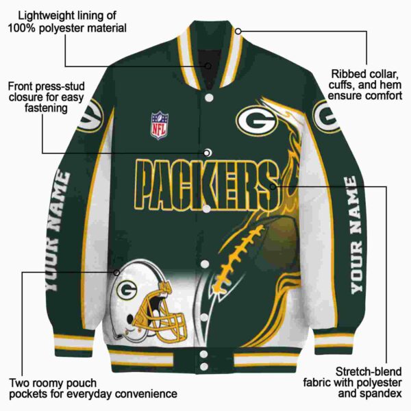 custom green bay packers flaming football green white jacket new arrival jacketwow