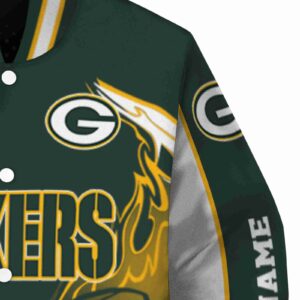 custom green bay packers flaming football green white jacket premium grade jacketwow