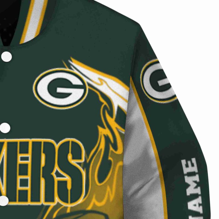 custom green bay packers flaming football green white jacket premium grade jacketwow