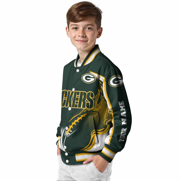 custom green bay packers flaming football green white jacket trendy jacketwow