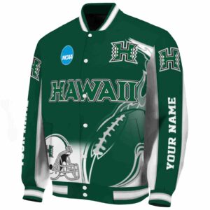custom hawaii rainbow warriors flaming football green white jacket best selling jacketwow