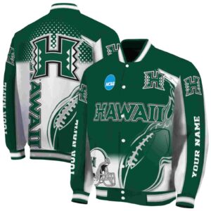 custom hawaii rainbow warriors flaming football green white jacket fashion forward jacketwow