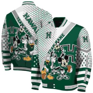 custom hawaii rainbow warriors mickey donald goofy green white jacket fashion forward jacketwow
