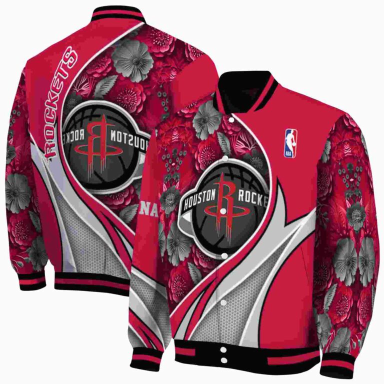 custom houston rockets floral print red jacket fashion forward jacketwow