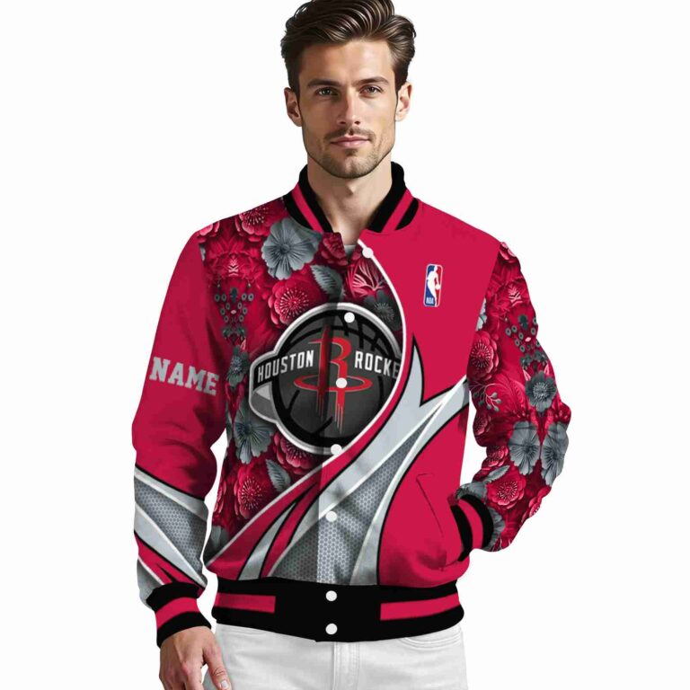 custom houston rockets floral print red jacket high quality jacketwow