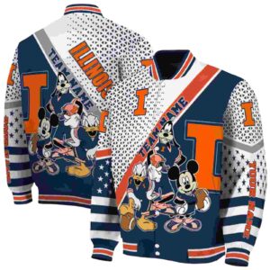 custom illinois fighting illini mickey donald goofy blue white jacket fashion forward jacketwow