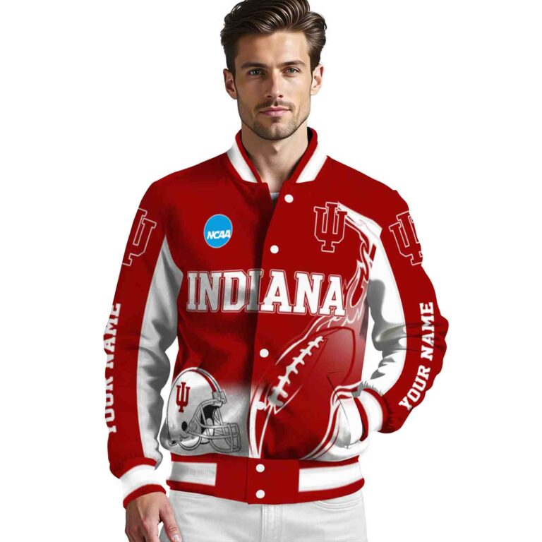 custom indiana hoosiers flaming football red white jacket high quality jacketwow