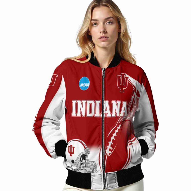 custom indiana hoosiers flaming football red white jacket latest model jacketwow