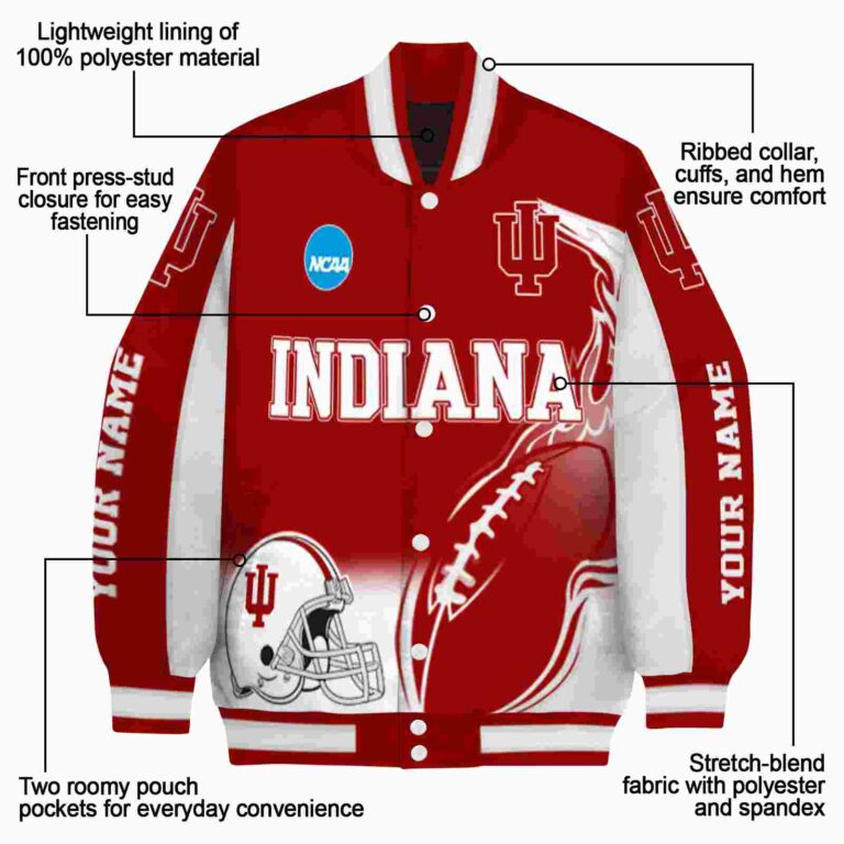 custom indiana hoosiers flaming football red white jacket new arrival jacketwow