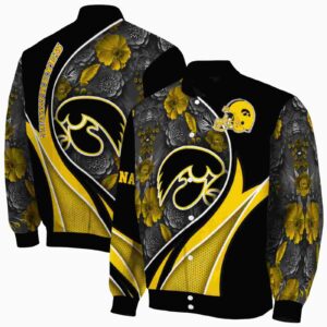custom iowa hawkeyes floral print black jacket fashion forward jacketwow