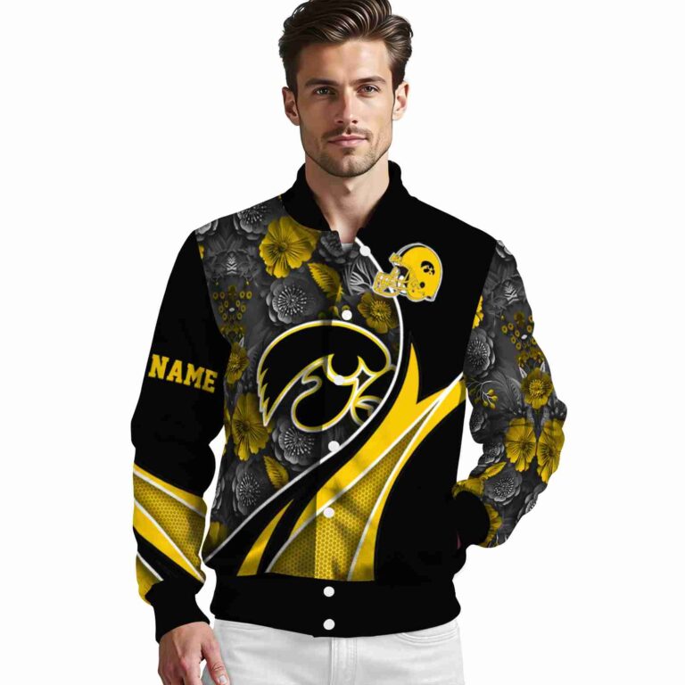 custom iowa hawkeyes floral print black jacket high quality jacketwow
