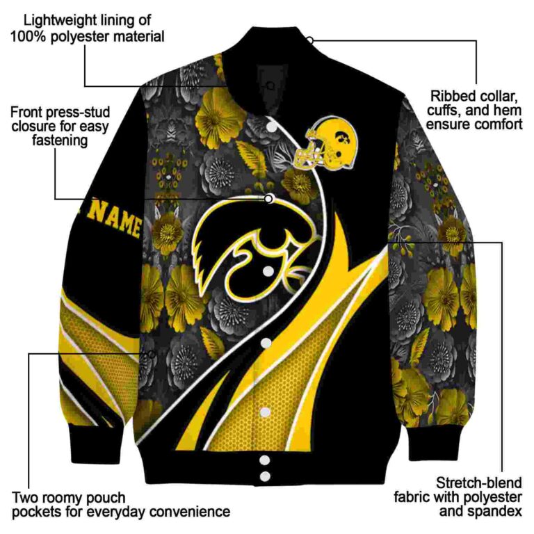 custom iowa hawkeyes floral print black jacket new arrival jacketwow
