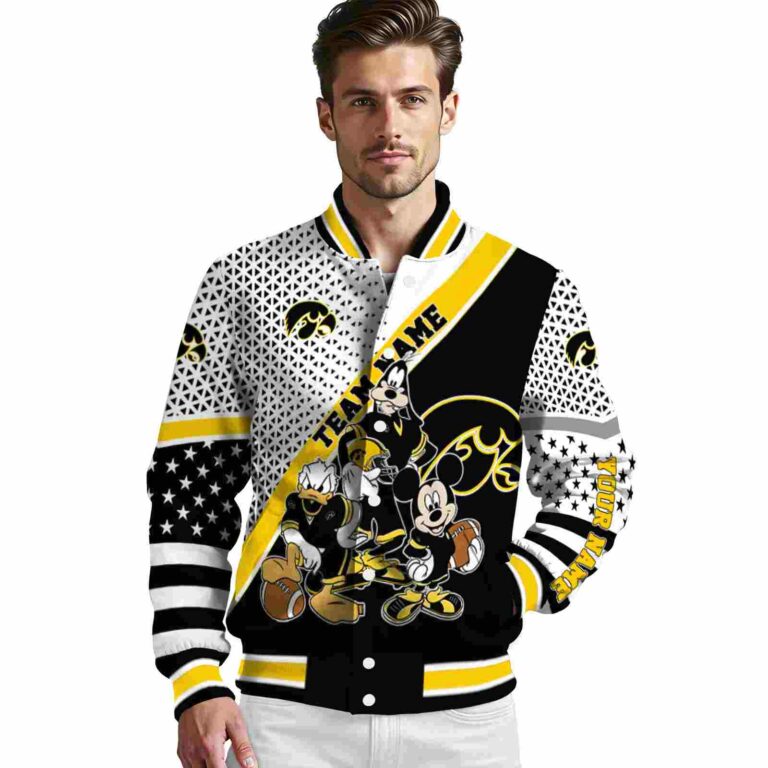custom iowa hawkeyes mickey donald goofy black white jacket high quality jacketwow