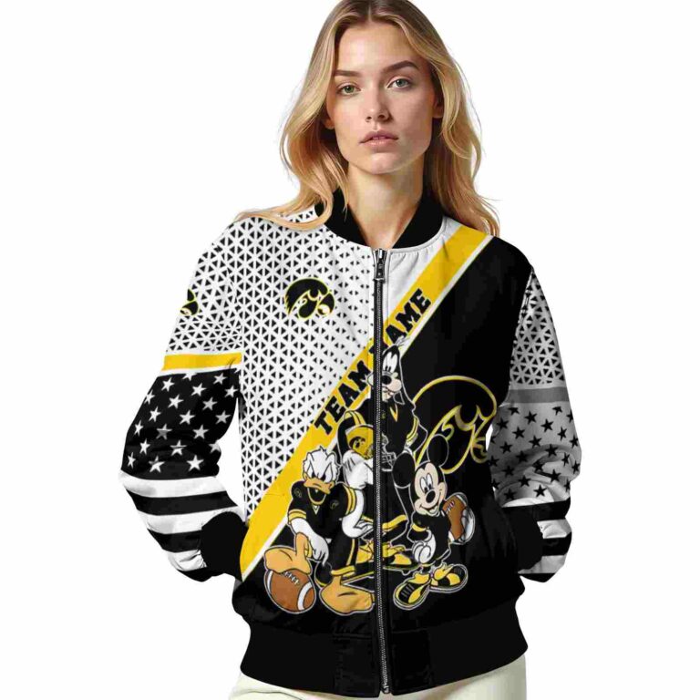 custom iowa hawkeyes mickey donald goofy black white jacket latest model jacketwow