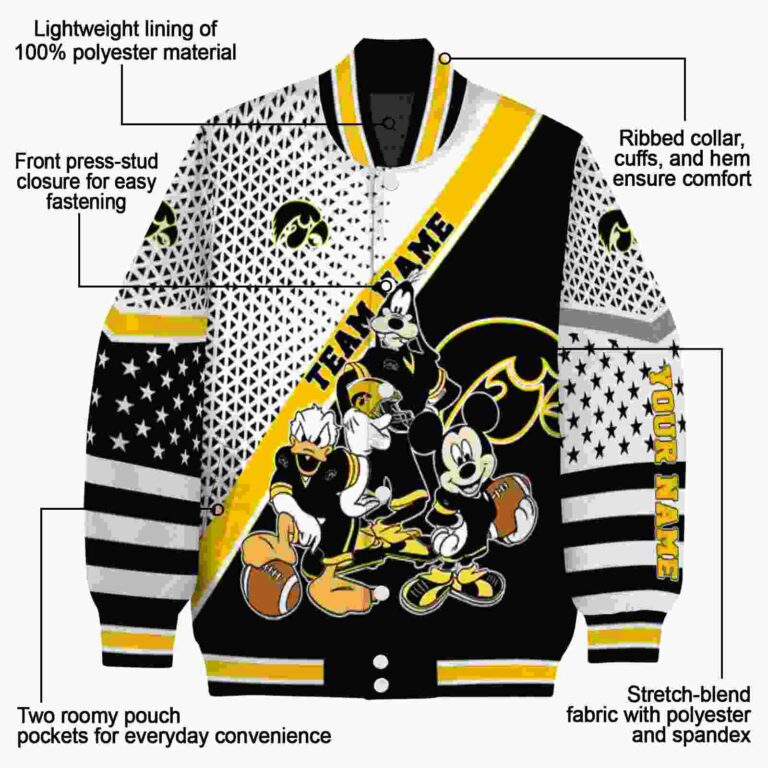 custom iowa hawkeyes mickey donald goofy black white jacket new arrival jacketwow