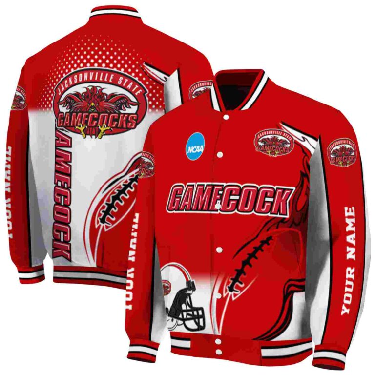 custom jacksonville state gamecocks flaming football red white jacket fashion forward jacketwow