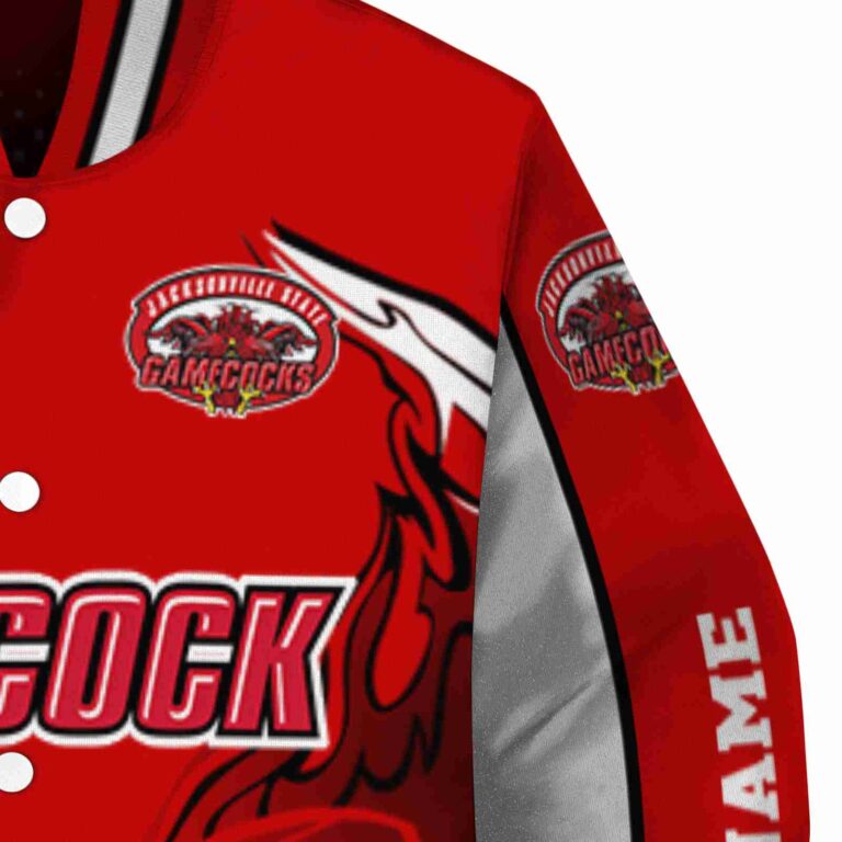 custom jacksonville state gamecocks flaming football red white jacket premium grade jacketwow