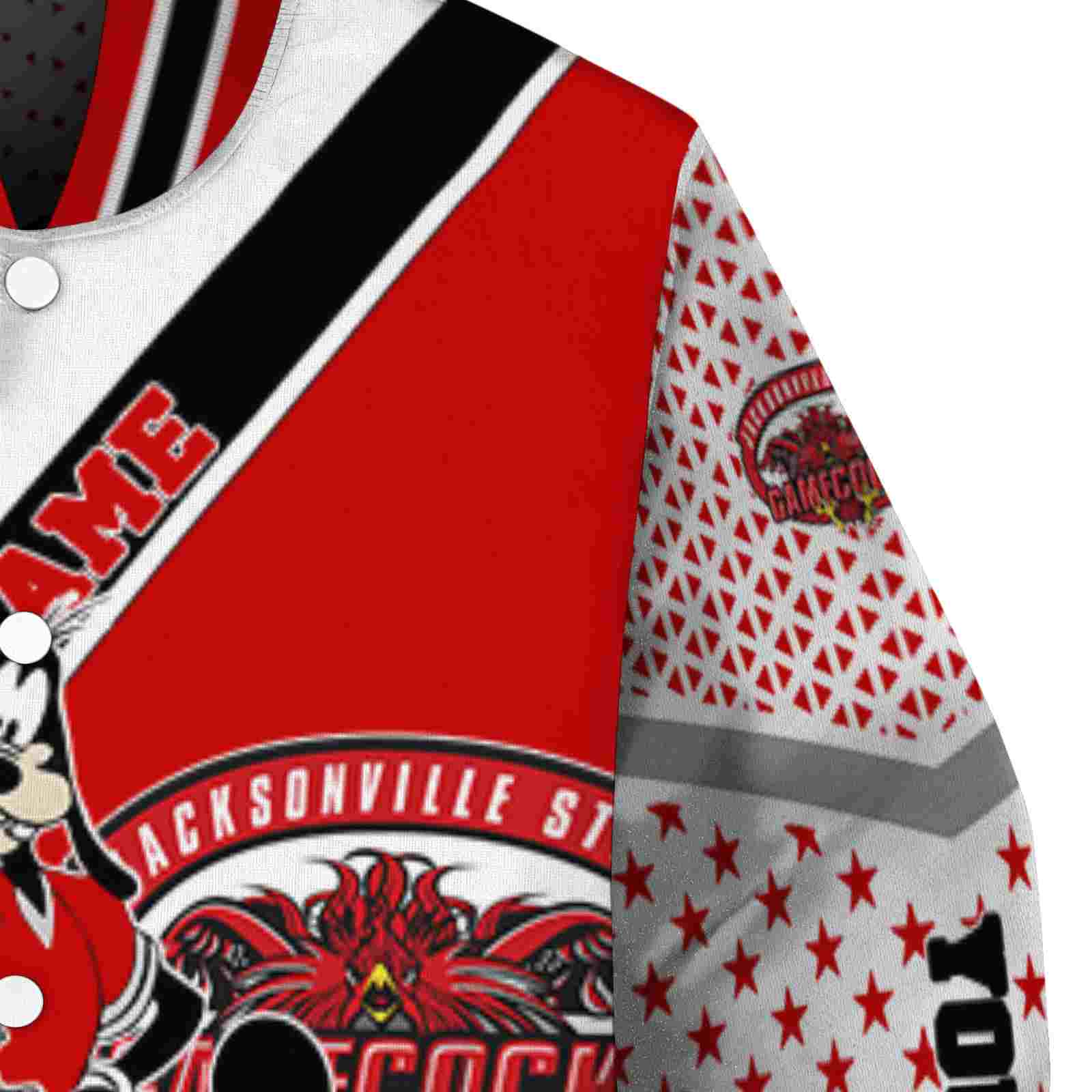 custom jacksonville state gamecocks mickey donald goofy red white jacket premium grade jacketwow custom jacksonville state gamecocks mickey donald goofy red white jacket premium grade jacketwow