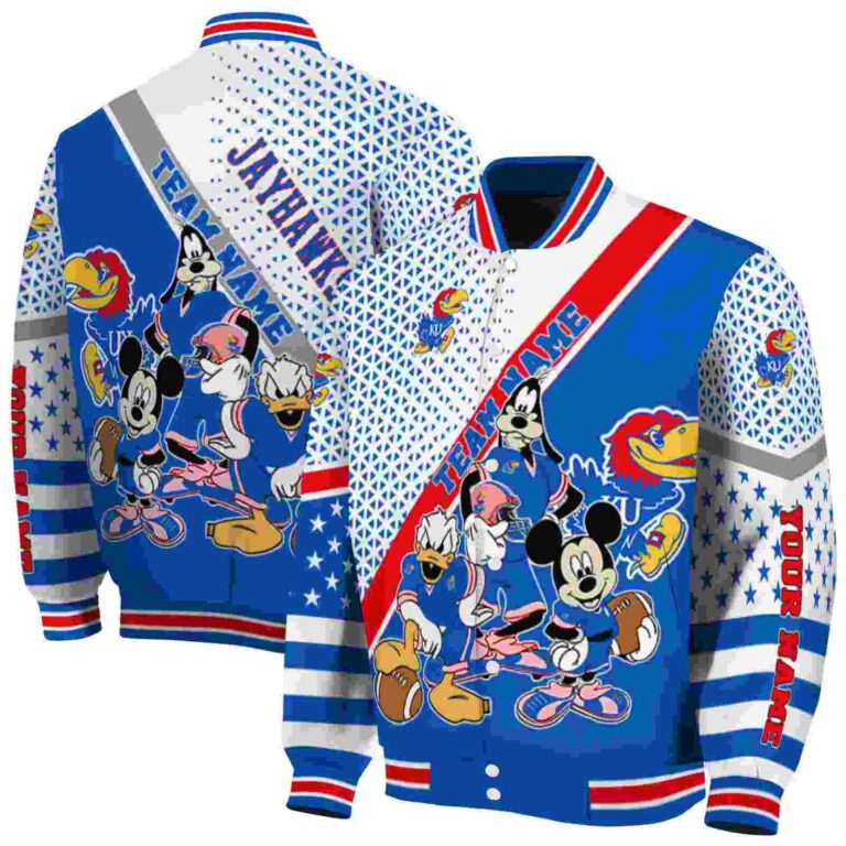 custom kansas jayhawks mickey donald goofy blue white jacket fashion forward jacketwow