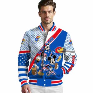 custom kansas jayhawks mickey donald goofy blue white jacket high quality jacketwow
