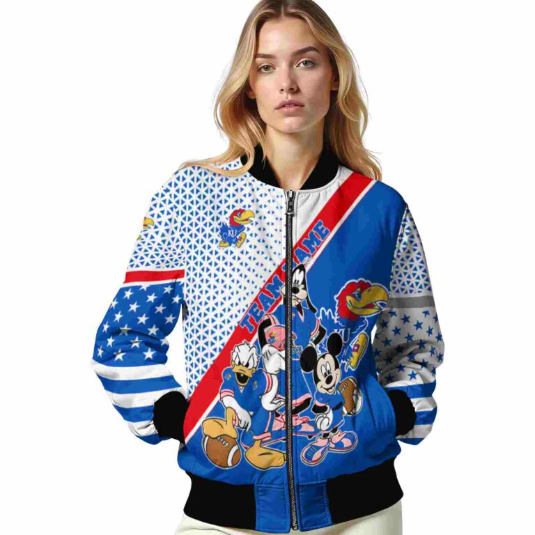 custom kansas jayhawks mickey donald goofy blue white jacket latest model jacketwow