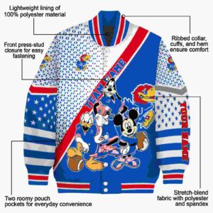 custom kansas jayhawks mickey donald goofy blue white jacket new arrival jacketwow