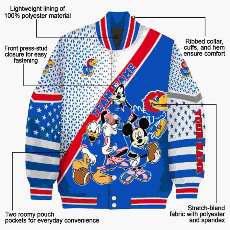 custom kansas jayhawks mickey donald goofy blue white jacket new arrival jacketwow