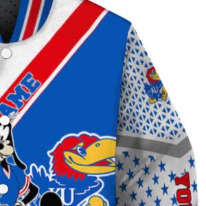 custom kansas jayhawks mickey donald goofy blue white jacket premium grade jacketwow