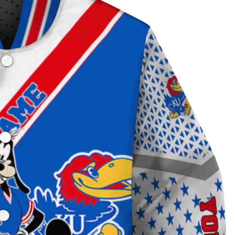 custom kansas jayhawks mickey donald goofy blue white jacket premium grade jacketwow