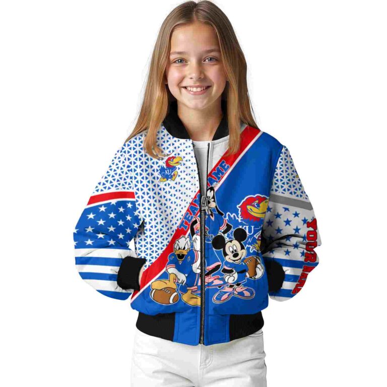custom kansas jayhawks mickey donald goofy blue white jacket top rated jacketwow