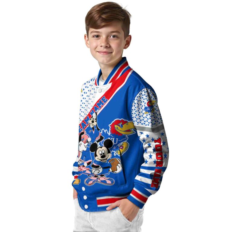 custom kansas jayhawks mickey donald goofy blue white jacket trendy jacketwow
