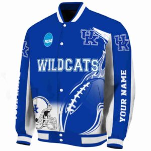 custom kentucky wildcats flaming football blue white jacket best selling jacketwow