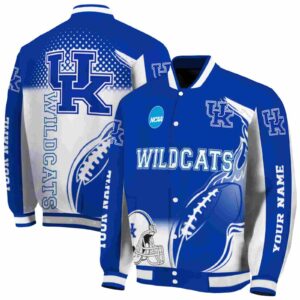 custom kentucky wildcats flaming football blue white jacket fashion forward jacketwow