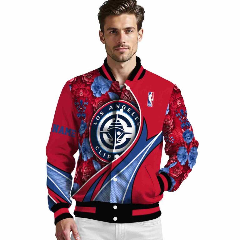 custom los angeles clippers floral print red jacket high quality jacketwow
