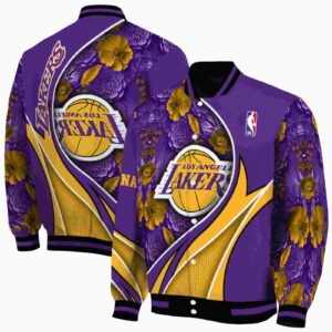 custom los angeles lakers floral print purple jacket fashion forward jacketwow