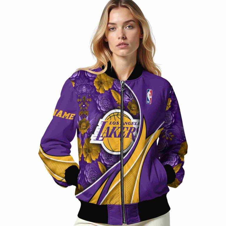 custom los angeles lakers floral print purple jacket latest model jacketwow