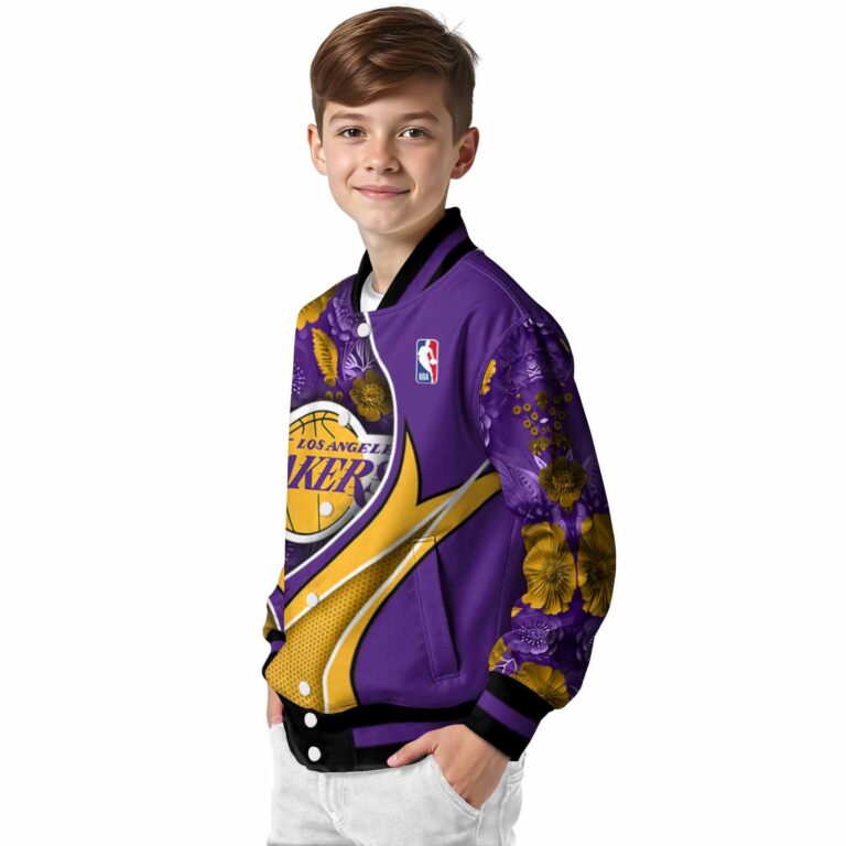 custom los angeles lakers floral print purple jacket trendy jacketwow