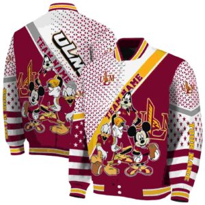 custom louisiana monroe warhawks mickey donald goofy red white jacket fashion forward jacketwow