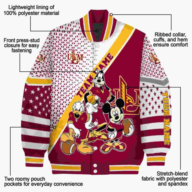 custom louisiana monroe warhawks mickey donald goofy red white jacket new arrival jacketwow