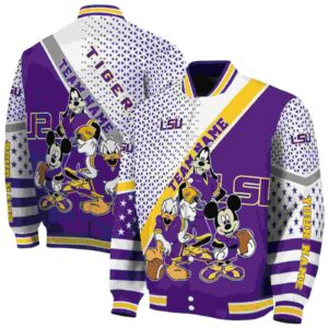 custom lsu tigers mickey donald goofy purple white jacket fashion forward jacketwow