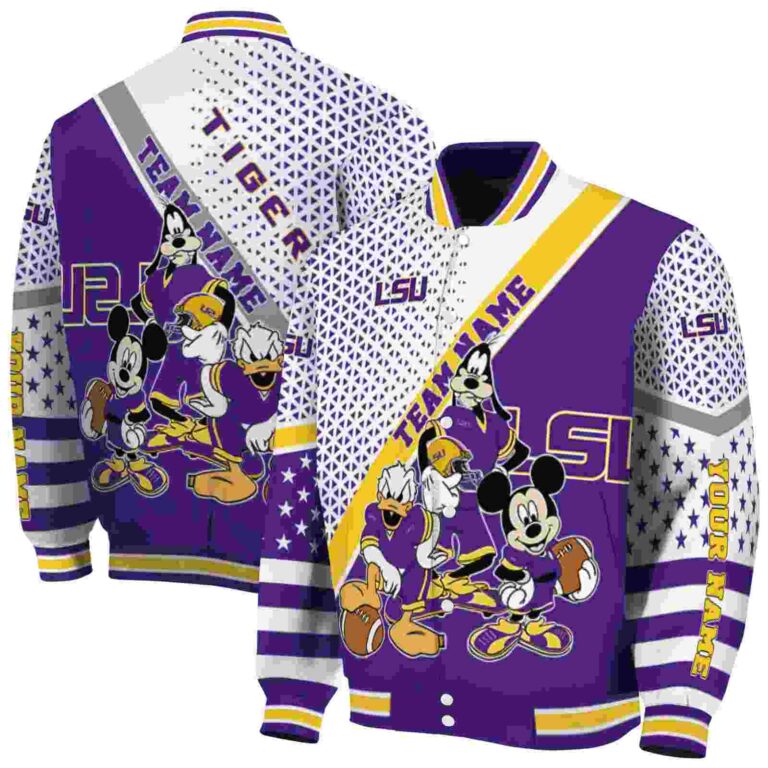 custom lsu tigers mickey donald goofy purple white jacket fashion forward jacketwow